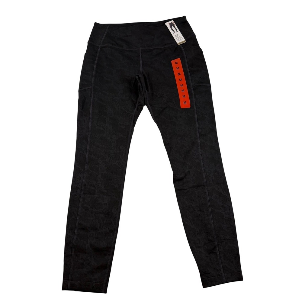 Mondetta Brushed Jacquard Leggings‎ Black High Waisted Side Pockets Medium NEW
